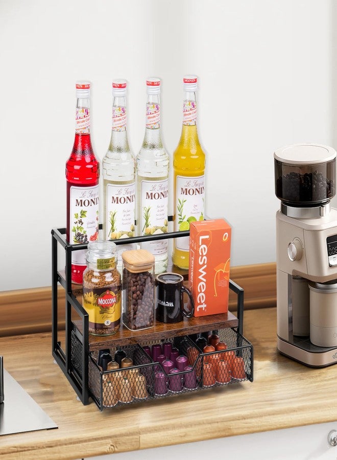 Wetheny Coffee Syrup Organizer for Coffee Bar, 3-Tier Metal Station with K Cup Storage Basket for Countertop, Coffee Pod Organizer Accessories - Image 2